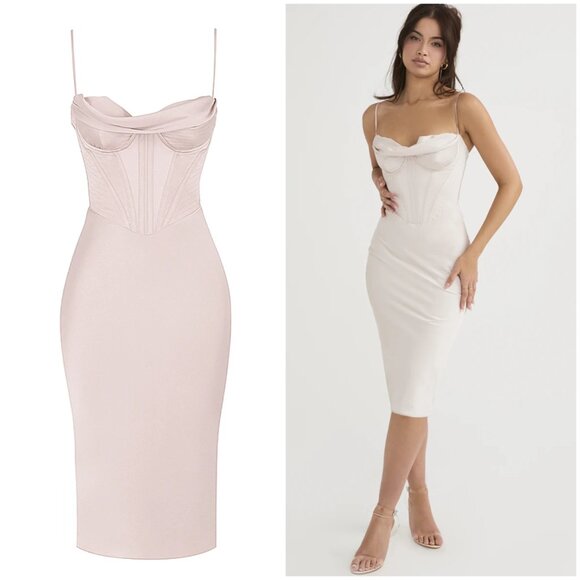 NwoT HOUSE OF CB Myrna Corset Satin Slip Dress Crystal Ivory size L Plus Cup - Picture 9 of 16